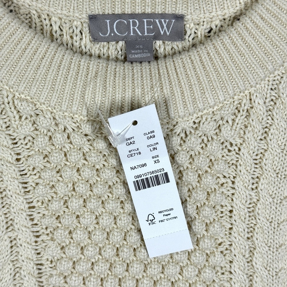 J Crew Sweater Womens XS Cream Cotton Cable Knit Crewneck Fisherman Pullover NWT - Picture 4 of 10